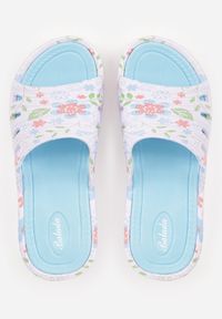 Born2be - Biało-Niebieskie Klapki Piankowe Basenowe na Grubej Podeszwie Mephistae. Okazja: na co dzień. Kolor: biały. Materiał: len, dresówka. Sezon: lato. Styl: wakacyjny, casual #8