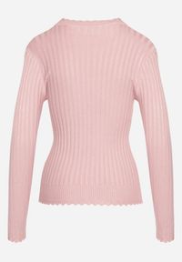 Born2be - Różowy Prążkowany Sweter z Bawełną Mevin. Okazja: na co dzień. Kolor: różowy. Materiał: bawełna, prążkowany. Styl: casual, elegancki #5