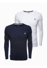 Ombre Clothing - Zestaw longsleeve męski z elastanem - MIX 2-pak V1 - Rozmiar: XXL. Kolor: biały. Materiał: elastan. Długość rękawa: długi rękaw. Długość: długie. Wzór: gładki, jednolity. Styl: klasyczny