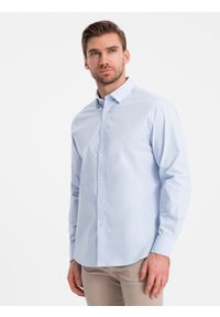 Ombre Clothing - Bawełniana klasyczna koszula REGULAR - błękitna V1 OM-SHOS-0154 - XXL. Typ kołnierza: kołnierzyk klasyczny. Kolor: niebieski. Materiał: bawełna. Długość rękawa: długi rękaw. Długość: długie. Styl: klasyczny #5