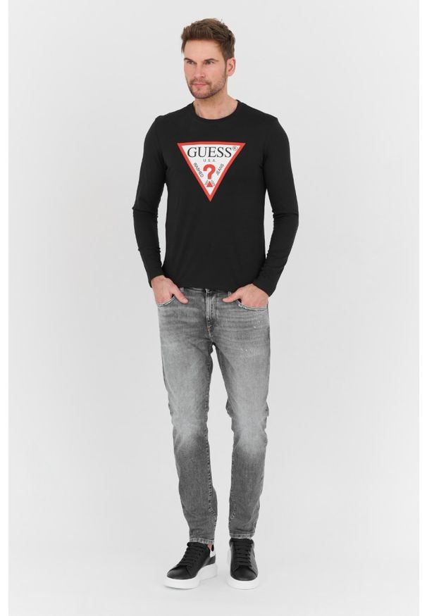 Guess - GUESS Czarny męski longsleeve Original Logo Tee, Rozmiar M. Kolor: czarny. Długość rękawa: długi rękaw