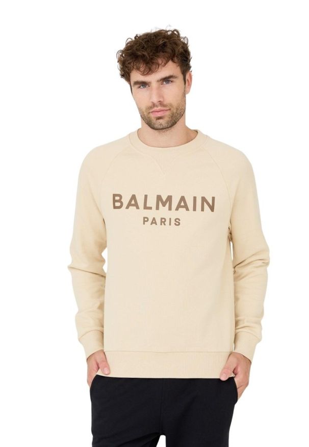 Balmain - BALMAIN Beżowa bluza Printed Sweatshirt. Kolor: beżowy