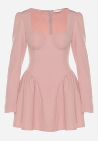 Born2be - Różowa Koktajlowa Sukienka o Rozkloszowanym Kroju z Falbankami i Gorsetem Farian. Typ kołnierza: dekolt gorset, kołnierz z falbankami. Kolor: różowy. Długość rękawa: długi rękaw. Typ sukienki: gorsetowe. Styl: wizytowy #6