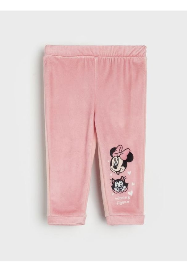 Sinsay - Spodnie Minnie Mouse - różowy. Kolor: różowy. Wzór: motyw z bajki