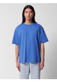 outhorn - T-shirt oversize z haftem męski - kobaltowy. Kolor: niebieski. Materiał: materiał, bawełna, dzianina. Wzór: haft #6