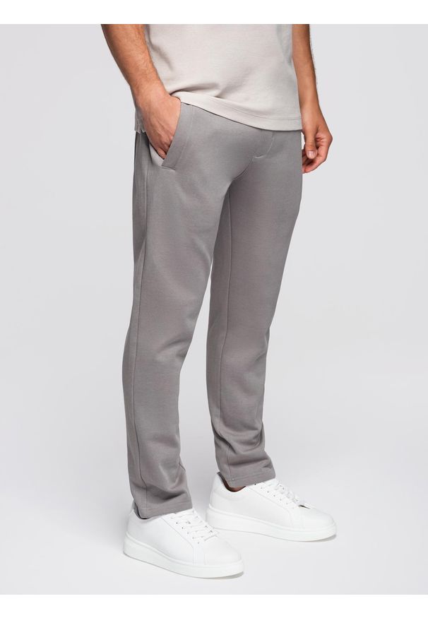 Ombre Clothing - Męskie dresowe spodnie z nogawką bez ściągacza - szare V8 - Rozmiar: L. Kolor: szary. Materiał: dresówka. Styl: sportowy
