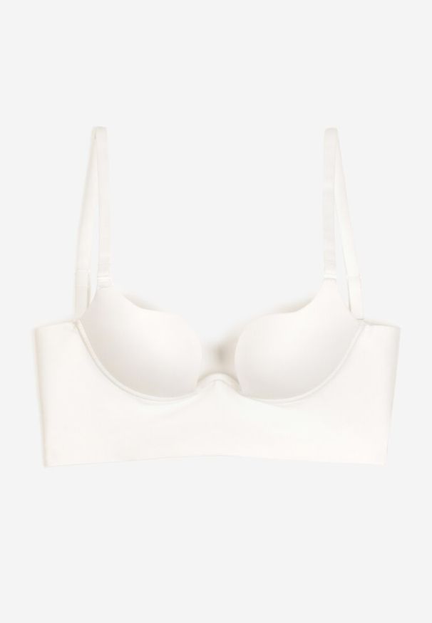 Born2be - Biały Biustonosz Miseczka B Push Up na Regulowanych Ramiączkach do Głębokiego Dekoltu Zenaria. Kolor: biały. Rodzaj stanika: push-up. Wzór: gładki