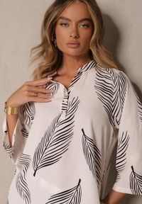 Renee - Jasnobeżowa Koszula z Bawełną i Motywem Liści Lumireline. Okazja: na co dzień. Kolor: beżowy. Materiał: bawełna. Styl: elegancki, casual #3