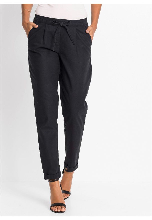 bonprix - Spodnie lniane. Kolor: czarny. Materiał: len. Sezon: lato