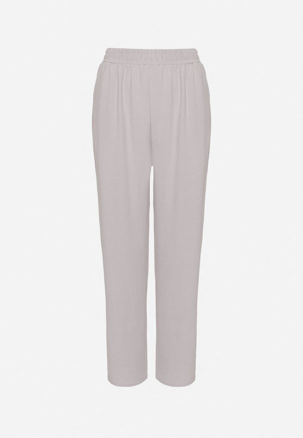 Born2be - Szare Szerokie Spodnie z Bawełną i Wysokim Stanem Neorenna. Okazja: na co dzień. Stan: podwyższony. Kolor: szary. Materiał: bawełna. Styl: casual