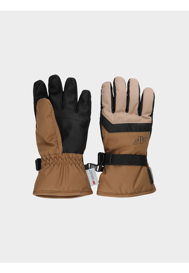 4f - 4F Rękawiczki narciarskie chłopięce - beżowe M. Kolor: beżowy. Materiał: dzianina, syntetyk, materiał, tkanina. Technologia: Thinsulate. Sezon: zima. Sport: narciarstwo