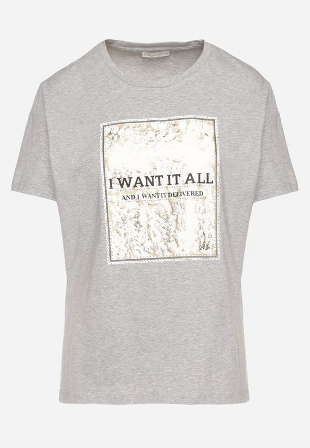 Born2be - Jasnoszary Bawełniany T-shirt Ozdobiony Nadrukiem Nelltaria. Okazja: na co dzień. Kolor: szary. Materiał: bawełna. Wzór: nadruk, aplikacja. Sezon: wiosna, lato. Styl: elegancki, casual