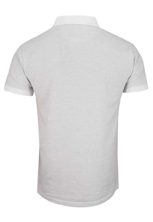 Biała Elegancka Koszulka Polo, Męska, Krótki Rękaw -Just Yuppi- T-shirt, w Czarne Kropki, Groszki. Okazja: na co dzień. Typ kołnierza: polo. Kolor: wielokolorowy, biały, czarny. Materiał: bawełna. Długość rękawa: krótki rękaw. Długość: krótkie. Wzór: kropki, grochy. Styl: elegancki