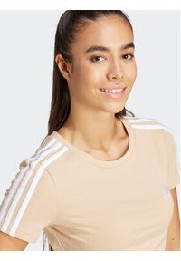 Adidas - adidas T-Shirt Essentials 3-Stripes IR6114 Beżowy Slim Fit. Kolor: beżowy. Materiał: bawełna