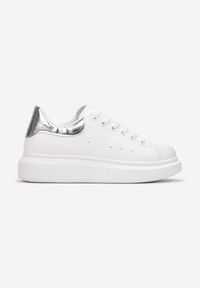 Born2be - Biało-Srebrne Sneakersy Phoebia. Nosek buta: okrągły. Kolor: biały. Szerokość cholewki: normalna #6