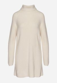 Born2be - Jasnobeżowa Dzianinowa Sukienka z Prążkowanego Materiału Liannae. Okazja: do pracy. Kolor: beżowy. Materiał: materiał, prążkowany, dzianina. Styl: elegancki #4