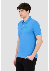 La Martina - LA MARTINA Niebieskie męskie polo z dużym logo, Rozmiar XXL. Typ kołnierza: polo. Kolor: niebieski #4
