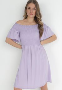 Born2be - Fioletowa Sukienka Hiszpanka z Wiskozy Rallu. Typ kołnierza: dekolt hiszpanka. Kolor: fioletowy. Materiał: wiskoza. Styl: wakacyjny #2
