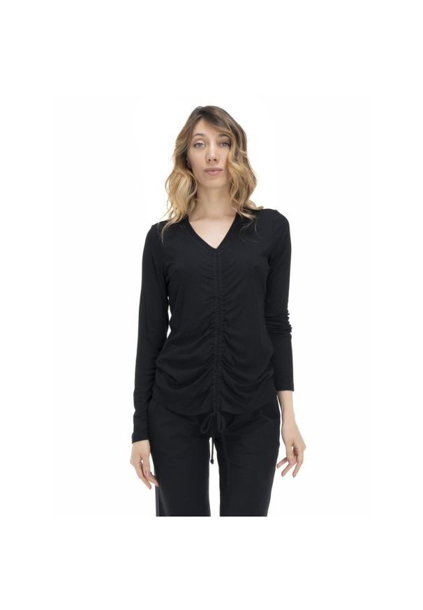 LEONE 1947 APPAREL - Damski, sznurowany t-shirt w odcieniach ziemi. Kolor: czarny. Materiał: tkanina. Sport: joga i pilates