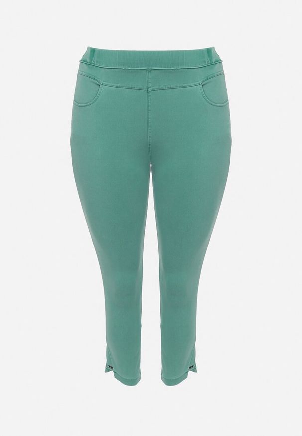 Born2be - Jasnozielone Spodnie z Wyższym Stanem Nogawki 7/8 z Cyrkoniami Aineth. Stan: podwyższony. Kolor: zielony. Sezon: wiosna, lato