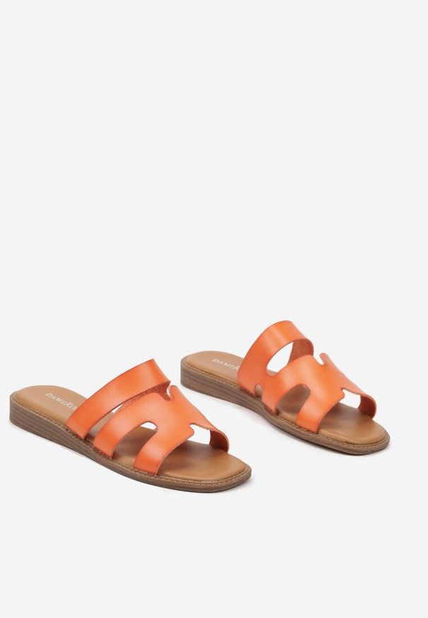 Renee - Pomarańczowe Wsuwane Klapki z Wycięciami Olialin. Okazja: na co dzień. Nosek buta: otwarty. Kolor: pomarańczowy. Sezon: lato. Obcas: na obcasie. Styl: elegancki, casual. Wysokość obcasa: niski
