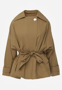 Renee - Zielona Kurtka z Bawełny i Wiskozy o Fasonie Krótkiego Trencza Abicara. Okazja: na co dzień. Typ kołnierza: kaptur. Kolor: zielony. Materiał: wiskoza, bawełna. Długość: krótkie. Styl: casual #5