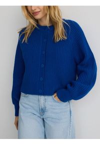 Reserved - Kardigan z raglanowymi rękawami - niebieski. Kolor: niebieski. Materiał: prążkowany, dzianina. Długość rękawa: raglanowy rękaw #1