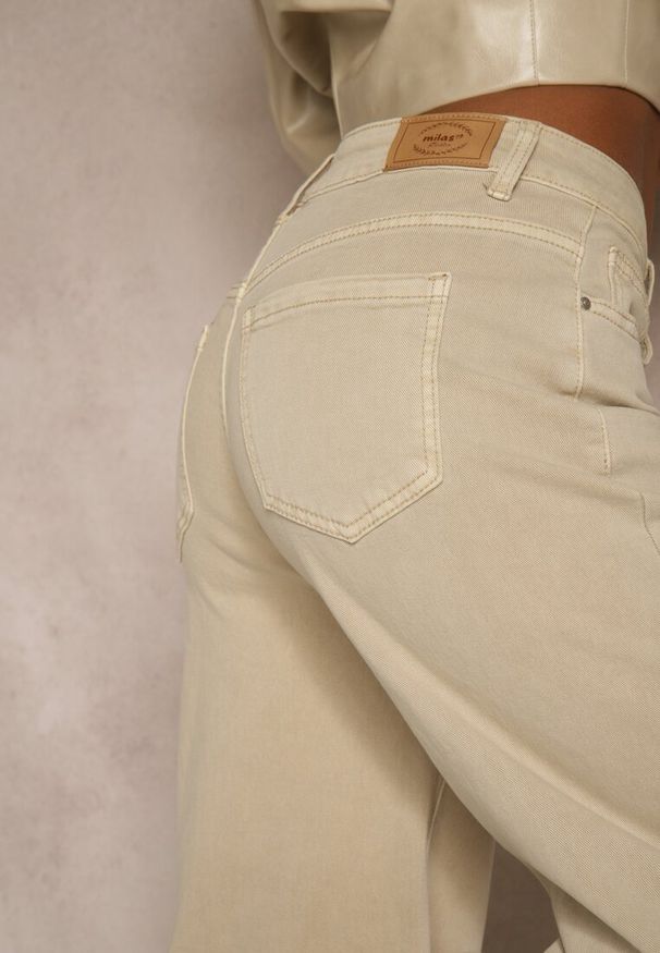 Renee - Beżowe Jeansy High Waist Wide Leg Meorise. Stan: podwyższony. Kolor: beżowy. Długość: długie. Styl: elegancki, klasyczny