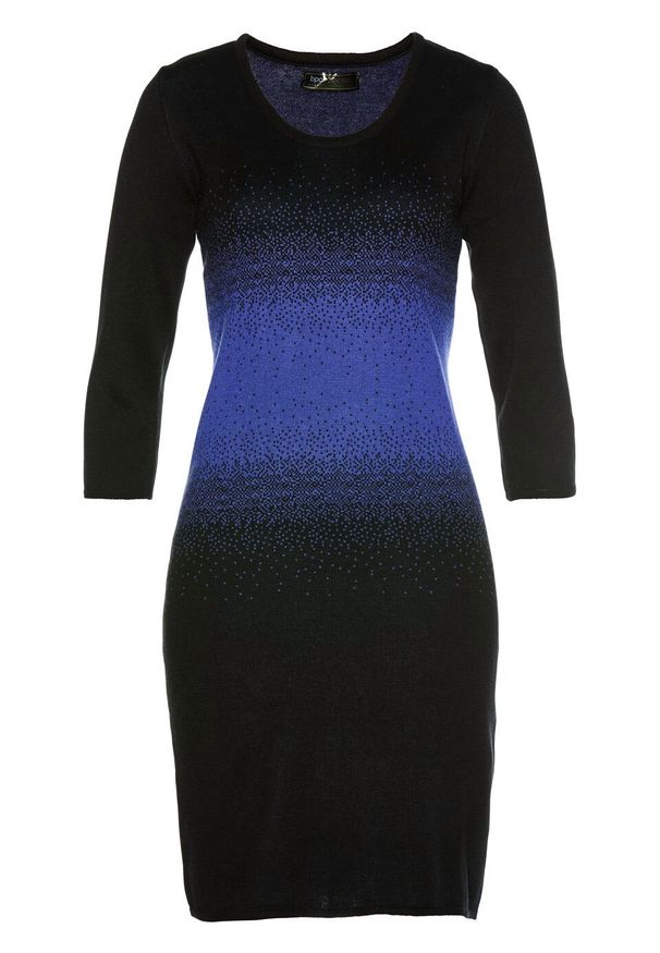 Sukienka dzianinowa bonprix szafirowo-czarny. Kolor: niebieski. Materiał: dzianina. Styl: elegancki
