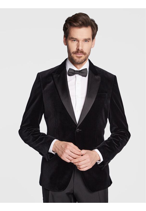 BOSS - Boss Marynarka H-Hutson-Tux-231 50484709 Czarny Slim Fit. Kolor: czarny. Materiał: bawełna