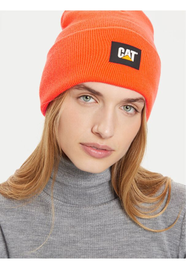 CAT Footwear Czapka Label Cuff 1090026 Pomarańczowy. Kolor: pomarańczowy. Materiał: akryl, materiał