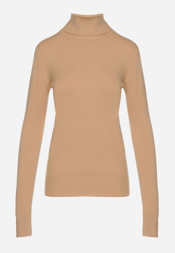 Born2be - Ciemnobeżowy Golf Sweter z Wiskozą i Kaszmirem Zailaya. Okazja: na co dzień. Typ kołnierza: golf. Kolor: beżowy. Materiał: kaszmir, wiskoza. Styl: casual