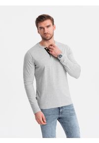 Ombre Clothing - Męski longsleeve z guzikami przy dekolcie - szary melanż V8 OM-LSCL-0107 - XXL. Typ kołnierza: typu henley. Kolor: szary. Materiał: bawełna, dzianina, materiał. Długość rękawa: długi rękaw. Wzór: melanż. Styl: klasyczny