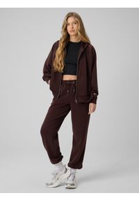 4f - 4F Spodnie z szerokimi nogawkami z modalem damskie - brązowe S. Kolor: brązowy. Materiał: dzianina, materiał, dresówka. Długość: do kostek. Wzór: gładki #1