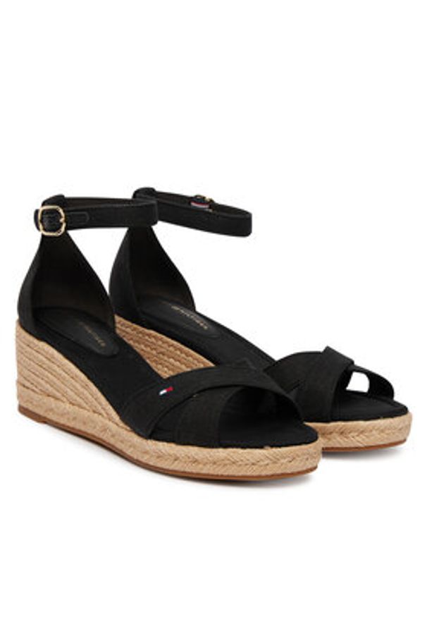 TOMMY HILFIGER - Tommy Hilfiger Espadryle Mid Wedge Espad X Cross FW0FW09332 Czarny. Kolor: czarny. Materiał: materiał