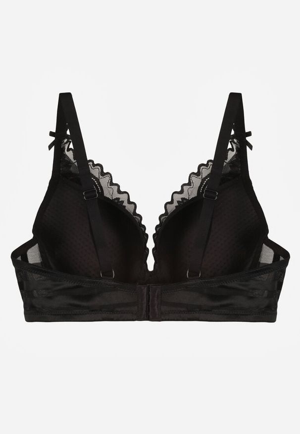 Renee - Czarno-Beżowy Biustonosz Ozdobiony Koronką i Kokardkami Sellene. Kolor: czarny. Materiał: koronka. Wzór: koronka, aplikacja