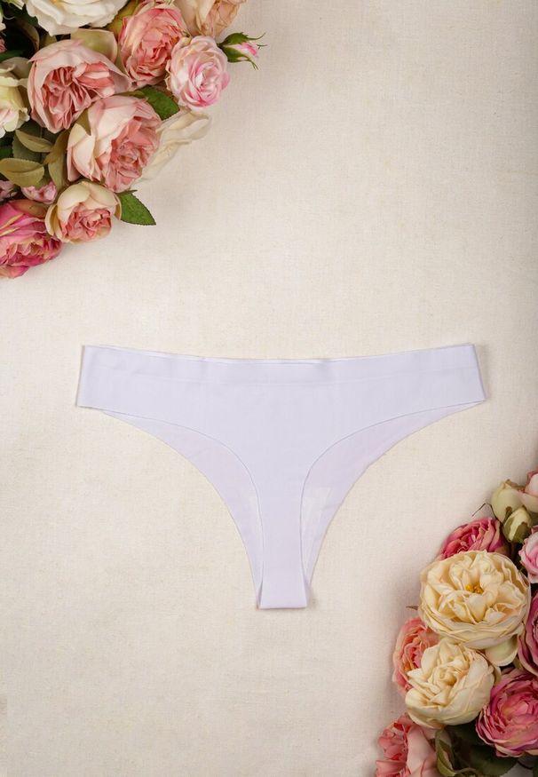 Renee - Białe Majtki Bezszwowe Stringi Genevra. Kolor: biały. Materiał: jeans