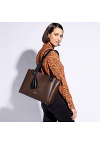 Wittchen - Torebka shopperka ze skóry z zakładkami. Kolor: brązowy. Wzór: haft. Dodatki: z haftem. Materiał: skórzane. Rozmiar: duże. Styl: elegancki #6