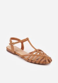 Renee - Brązowe Sandały VICES Ozdobione Cienkimi Paskami Calodora. Okazja: na co dzień. Zapięcie: pasek. Kolor: brązowy. Materiał: jeans. Wzór: aplikacja. Styl: casual #2