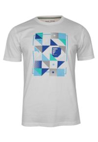 Pako Jeans - Biały Bawełniany T-Shirt -PAKO JEANS- Męski, Okrągły Dekolt, Krótki Rękaw, z Motywem Geometrycznym. Okazja: na co dzień. Kolor: niebieski. Materiał: bawełna. Długość rękawa: krótki rękaw. Długość: krótkie. Wzór: geometria. Styl: casual #1