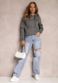 Renee - Ciemnoszara Bluza z Kapturem Kalladina. Okazja: na co dzień. Typ kołnierza: kaptur. Kolor: szary. Materiał: bawełna, polar, tkanina. Styl: casual #5