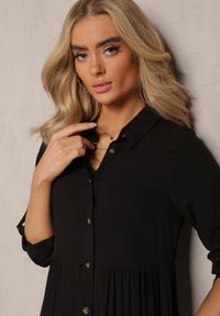 Renee - Czarna Koszulowa Sukienka Maxi z Bawełny Junira. Okazja: na co dzień. Kolor: czarny. Materiał: bawełna. Typ sukienki: koszulowe. Styl: casual. Długość: maxi #4