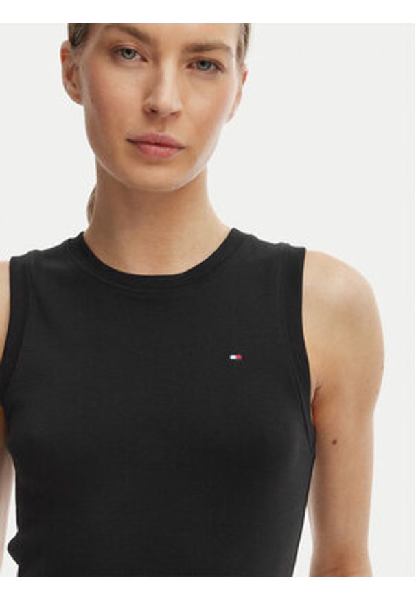 TOMMY HILFIGER - Tommy Hilfiger Top WW0WW47806 Czarny Slim Fit. Kolor: czarny. Materiał: bawełna