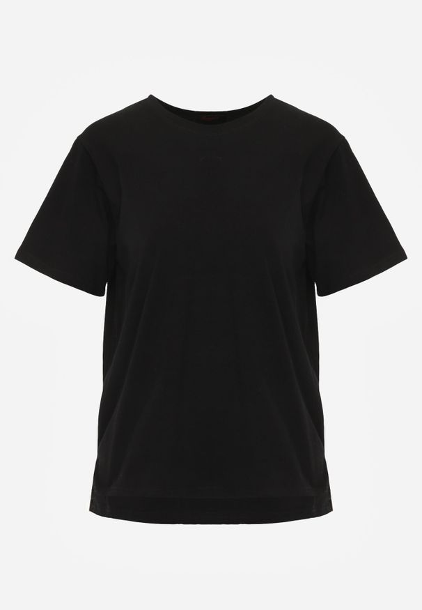 Born2be - Czarny T-shirt z Bawełny z Dłuższym Tyłem i Rozcięciami po Bokach Cordalea. Okazja: na co dzień. Kolor: czarny. Materiał: bawełna. Długość: długie. Styl: casual, elegancki