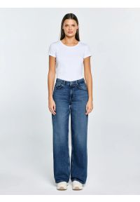Big-Star - Jeansy damskie z szeroką nogawką niebieskie Atrea 389. Okazja: na co dzień. Stan: podwyższony. Kolor: niebieski. Styl: casual, klasyczny, vintage, elegancki #6