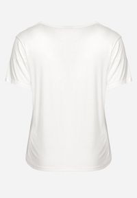 Born2be - Biały T-shirt Koszulka z Krótkim Rękawem z Dekoltem Ozdobionym Koronką i Cyrkoniami Lovita. Kolekcja: plus size. Kolor: biały. Materiał: koronka. Długość rękawa: krótki rękaw. Długość: krótkie. Wzór: aplikacja, koronka. Styl: klasyczny, elegancki #4
