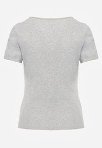 Born2be - Szary Dopasowany T-shirt z Prążkowanej Tkaniny z Bawełny Acalenos. Okazja: na co dzień. Kolor: szary. Materiał: bawełna, tkanina, prążkowany. Sezon: lato. Styl: elegancki, klasyczny, casual #4