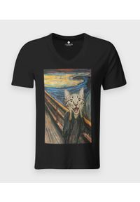 MegaKoszulki - Koszulka męska v-neck Cat scream painting. Materiał: skóra, bawełna, materiał. Styl: klasyczny #1