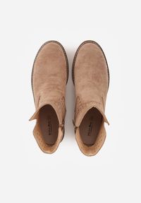 Born2be - Ciemnobeżowe Płaskie Botki Sztyblety z Ażurowym Wzorem ze Skórzaną Wkładką Terisina. Okazja: na co dzień. Kolor: beżowy. Materiał: skóra. Wzór: ażurowy. Obcas: na obcasie. Styl: casual, elegancki. Wysokość obcasa: niski #8