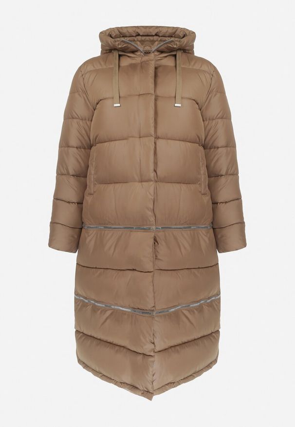 Born2be - Beżowa Pikowana Kurtka Płaszcz z Regulacją Długości Mutileni. Kolor: beżowy. Wzór: aplikacja. Styl: klasyczny